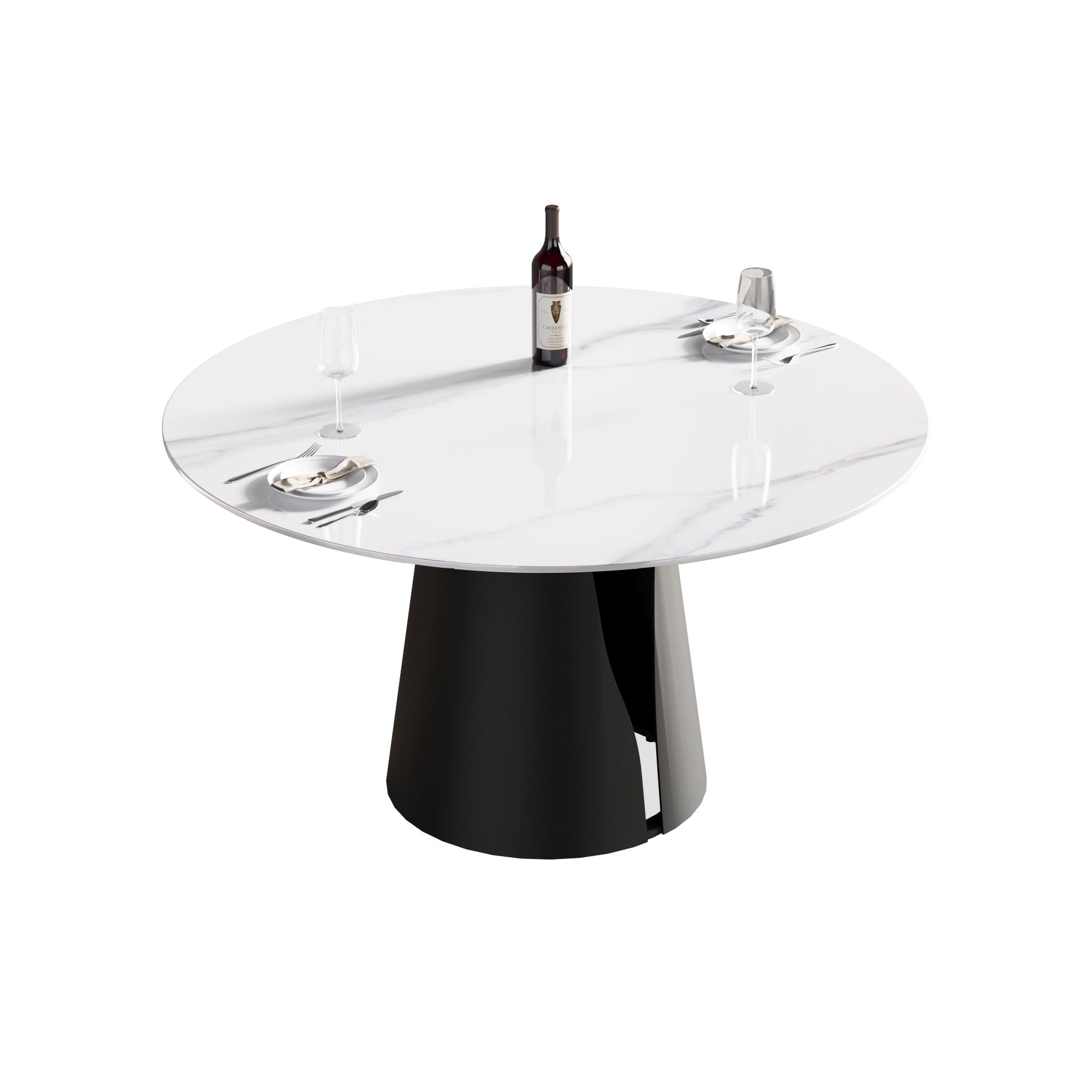53.15" Modern Artificial Stone Round Carbon Steel Base Dining Table, Can Accommodate 6 People - White / Black by HouseOfZazla
