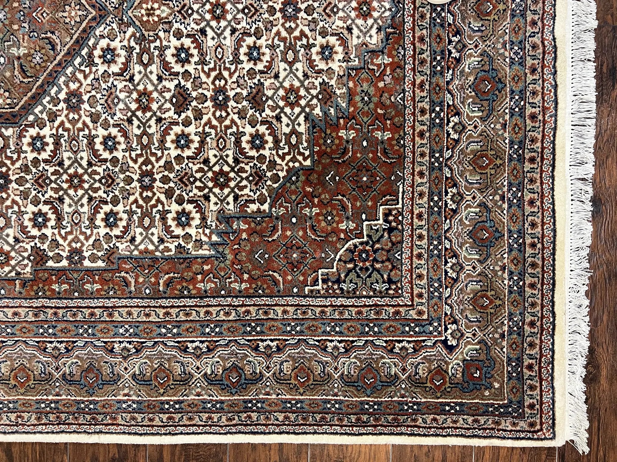 Indo Persian Rug 7x10 ft, Hand Knotted Wool Vintage Oriental Carpet 7 x 10, Traditional Handmade Herati Bidjar Cream Rug, Medallion Rug by Jewel Rugs