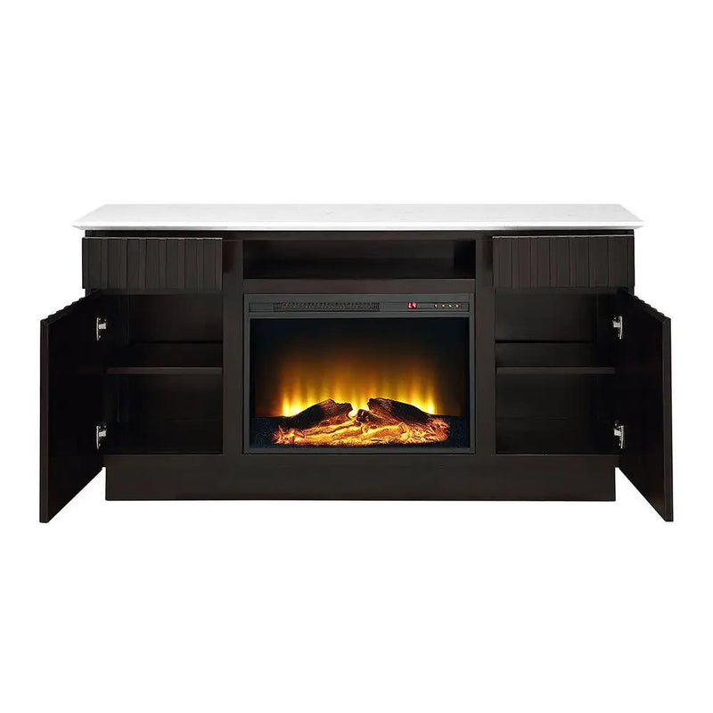 Jaramillo - Server With Fireplace - Engineered Marble & Rustic Espresso by Unique Piece Furniture