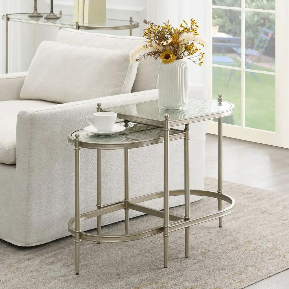 Zaba - Nesting Table - Glass Top & Silver by Unique Piece Furniture