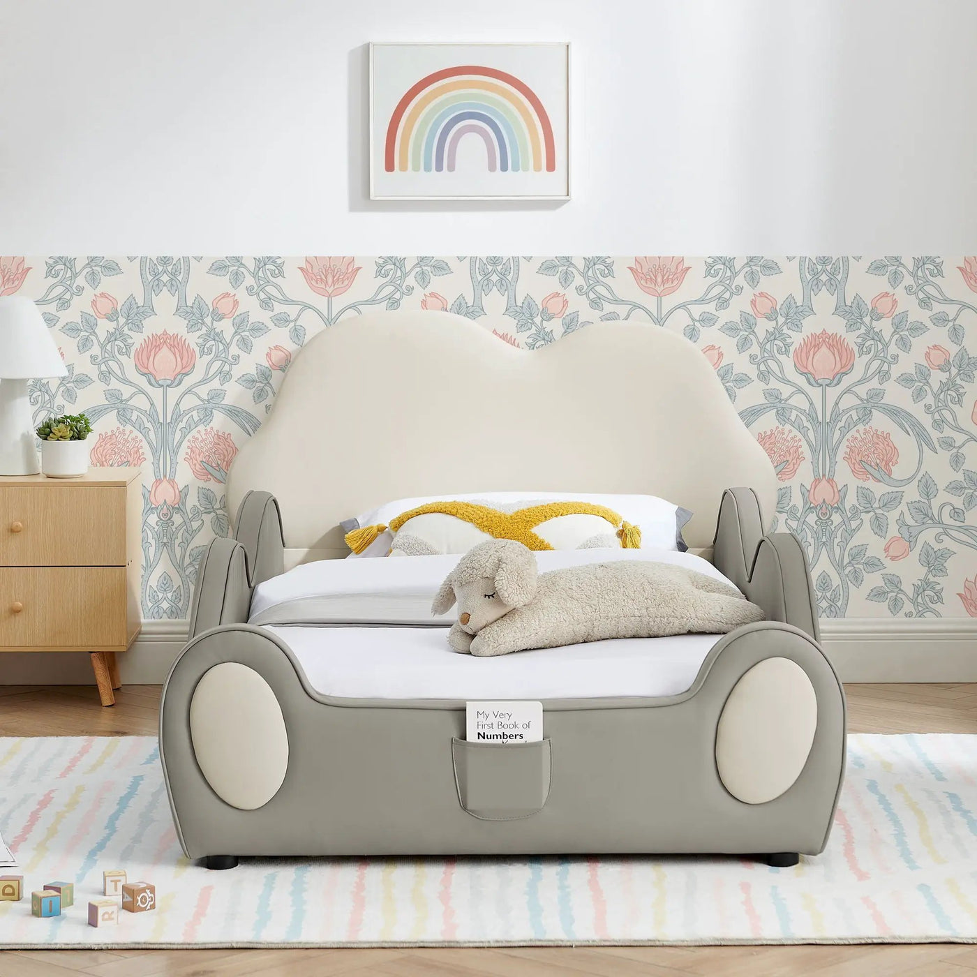 Cute Cloud Shape Bed With Guardrails Cartoon Design, Storage Pocket by Unique Piece Furniture