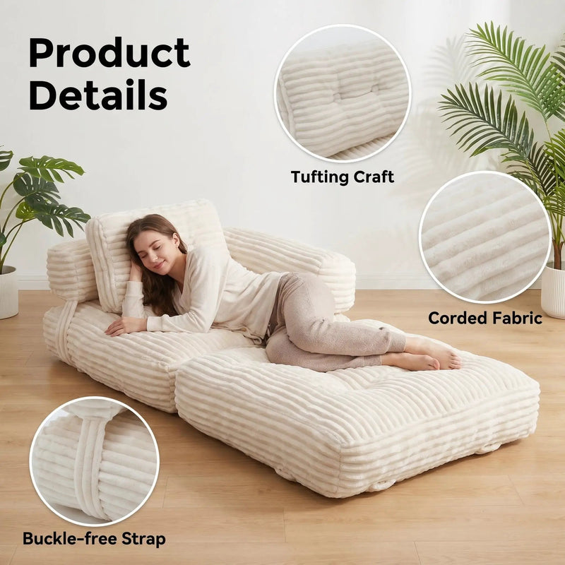 Boneless Foldable Floor Sofa Bed with Armrest & Pillows by HouseOfZazla