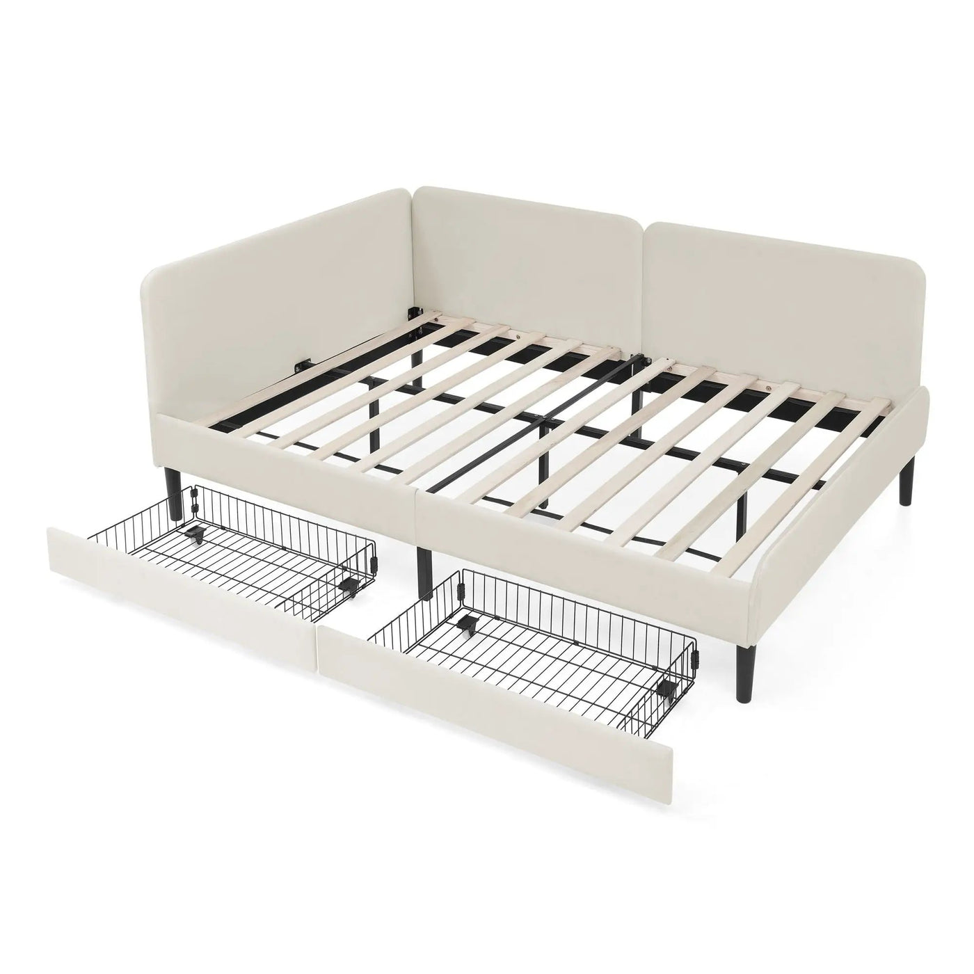 Upholstered Platform Bed Frame With 2 Storage Drawers And Adjustable Sofa Bed by HouseOfZazla