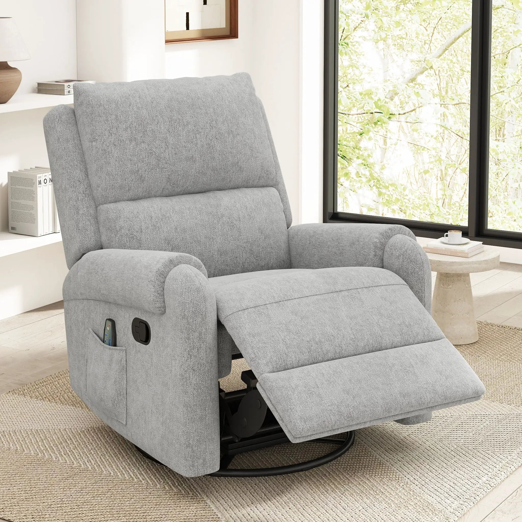 Manual Recliner Massage Chair With Swivel Rocker, 8 Massage Modes, Side Storage Pocket by Unique Piece Furniture