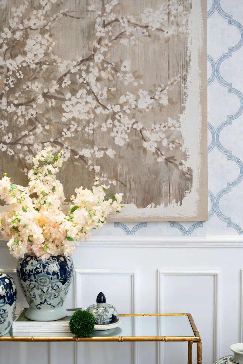 Large Cherry Blossom Canvas Art Print, Home Decor Accent Piece - Gray / White Matte by HouseOfZazla