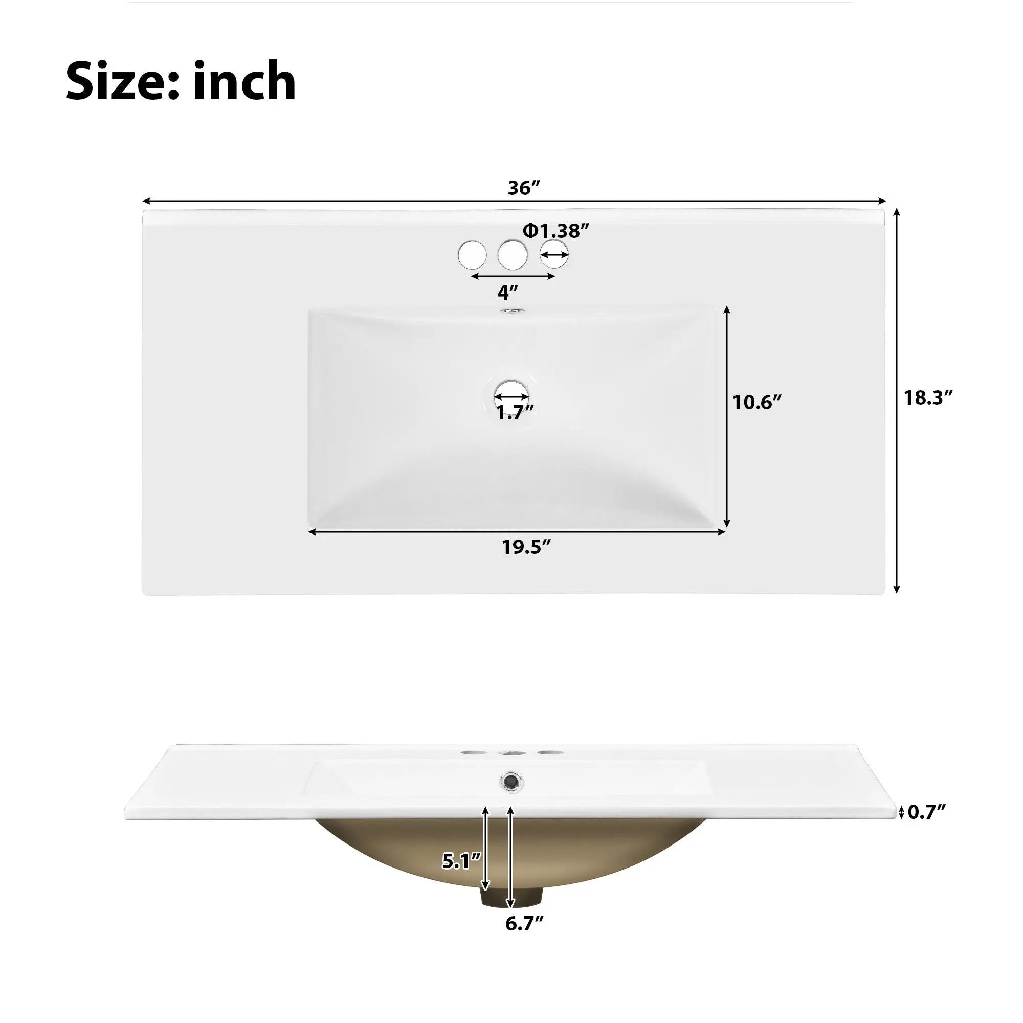 Bathroom Vanity With Ceramic Sink, Soft Close Doors, Adjustable Shelves