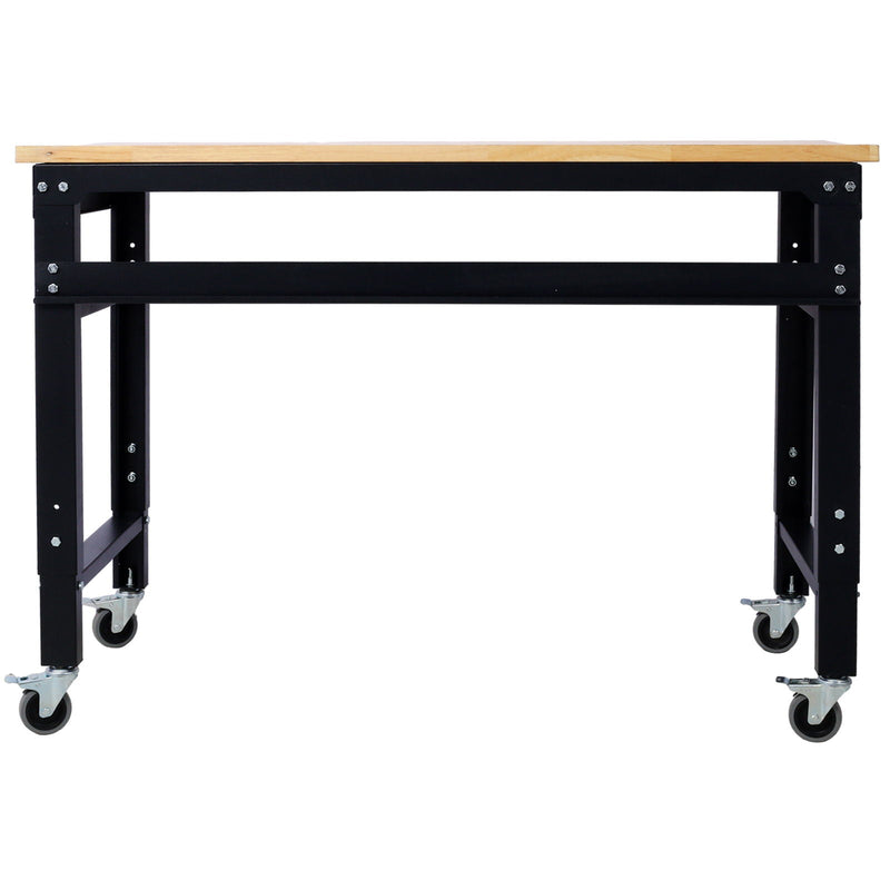 Wide Rolling Workbench For Garage, Adjustable Height, Workshop Tool Bench, Metal With Rubber Wood Top by HouseOfZazla