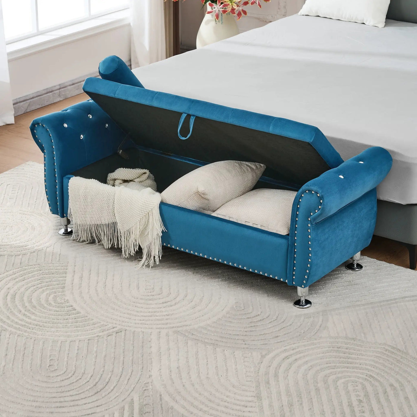 Storage Bench With Crystal Buttons And 1 Pillow For Bedroom by HouseOfZazla