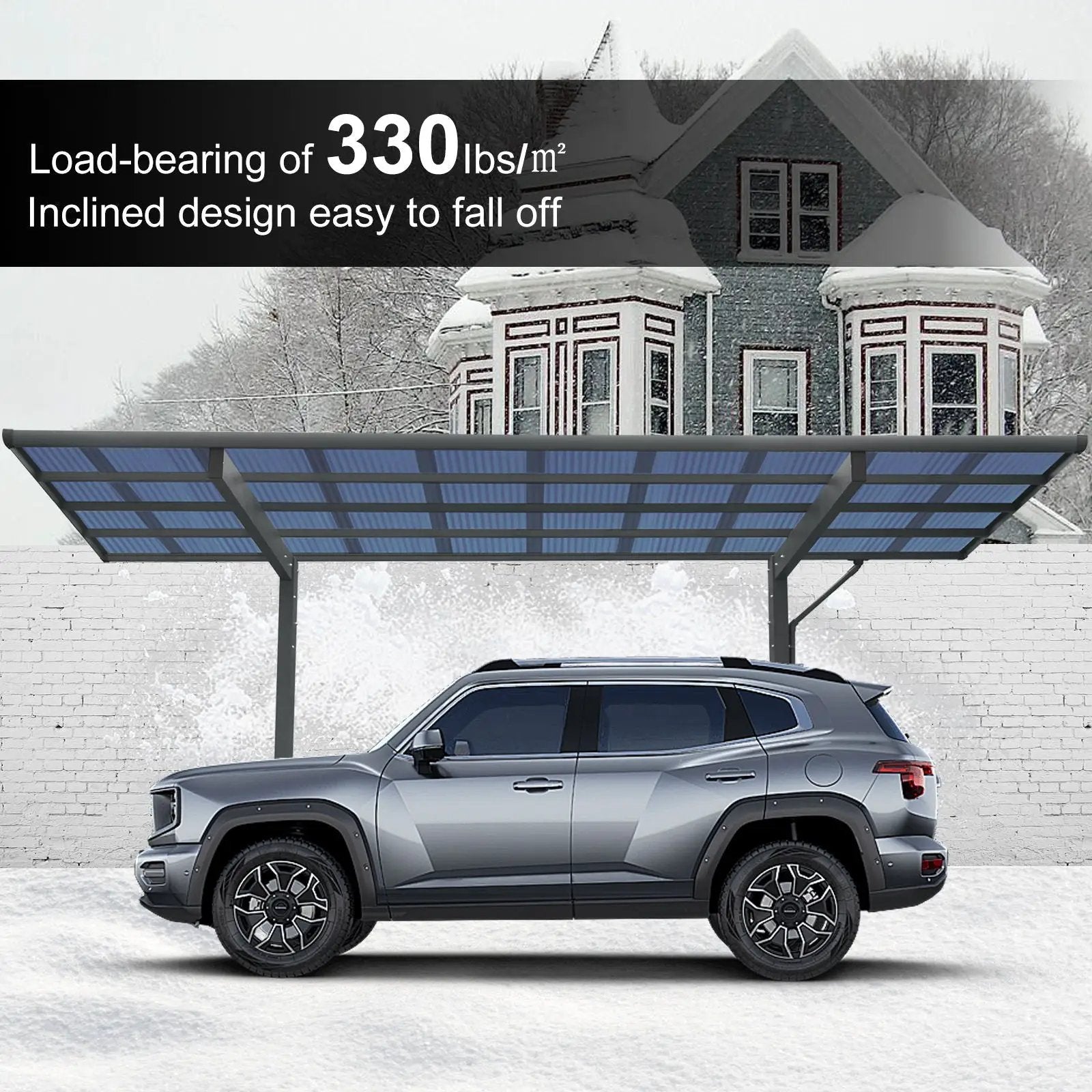 Outdoor Carport, Single Carport Aluminum Metal Frame And Polycarbonate Panels Car Port For Outdoor Driveway Car, Truck - Charcoal by HouseOfZazla