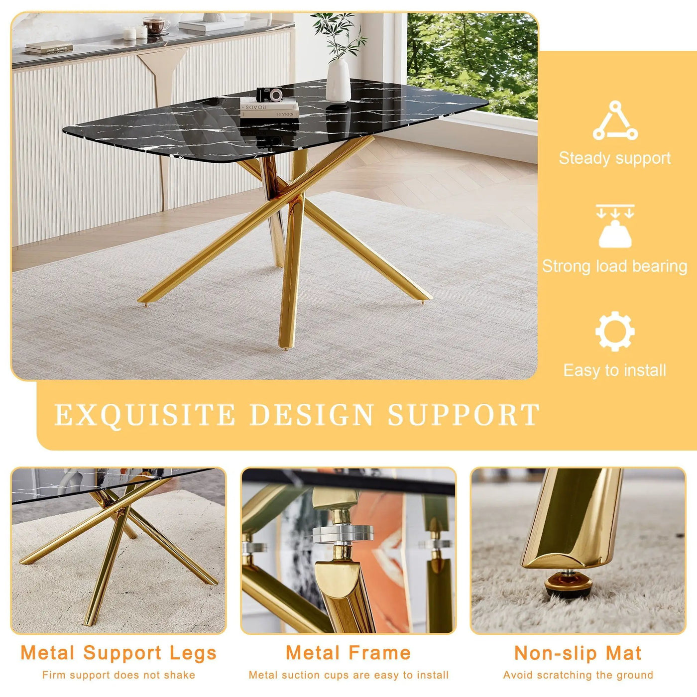 Luxurious Marble Patterned Dining Table With Metal Fork Legs by HouseOfZazla