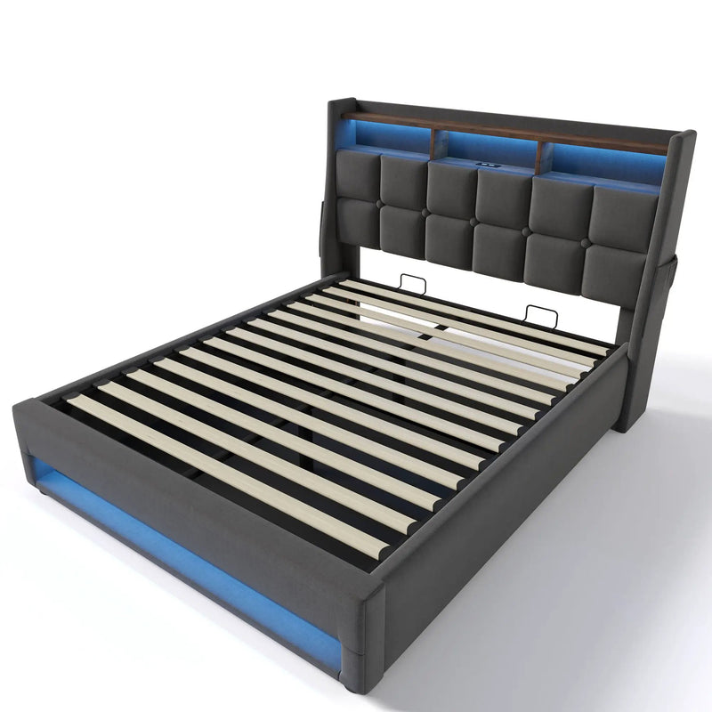 Upholstered Platform Bed With A Hydraulic Storage System, LED And USB Charging (Without Mattress) by HouseOfZazla