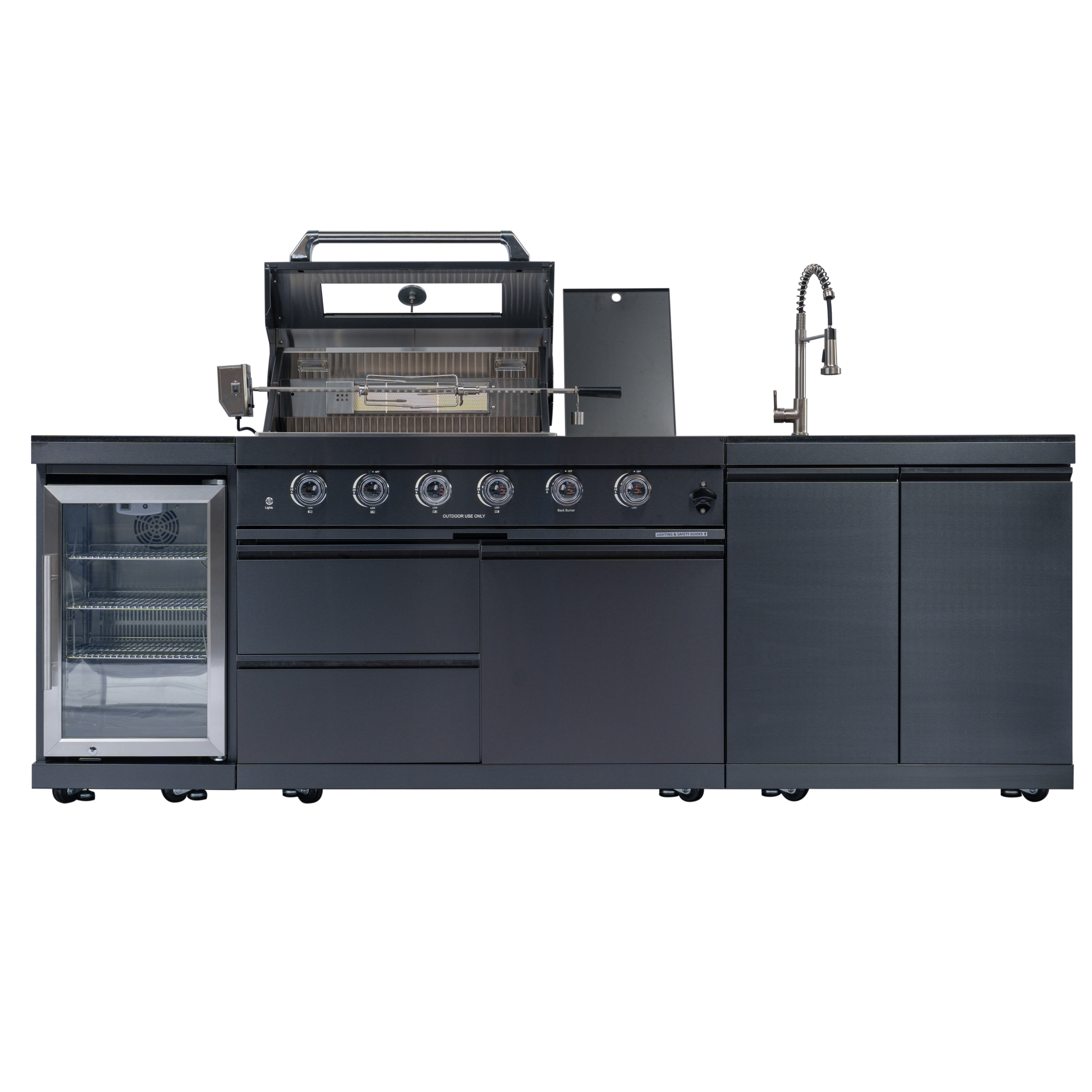 NG 104" 4-Burner 72,000 BTU Black Outdoor Kitchen Island Grill Rotisserie by Chery Industrial
