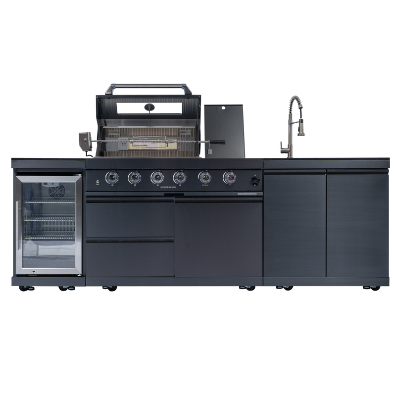 NG 104" 4-Burner 72,000 BTU Black Outdoor Kitchen Island Grill Rotisserie by Chery Industrial