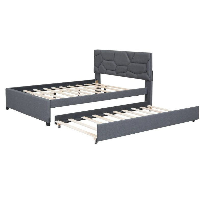 Upholstered Platform Bed With Brick Pattern Headboard And Twin Long Size Trundle by HouseOfZazla