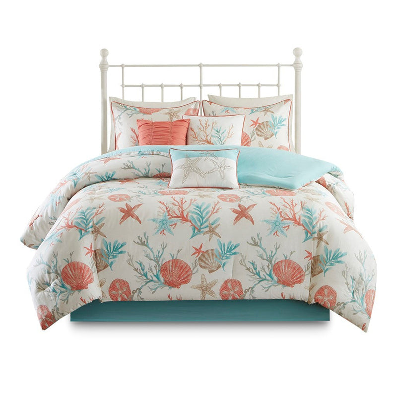 7 Piece Cotton Sateen Comforter Set Coral California King by HouseOfZazla