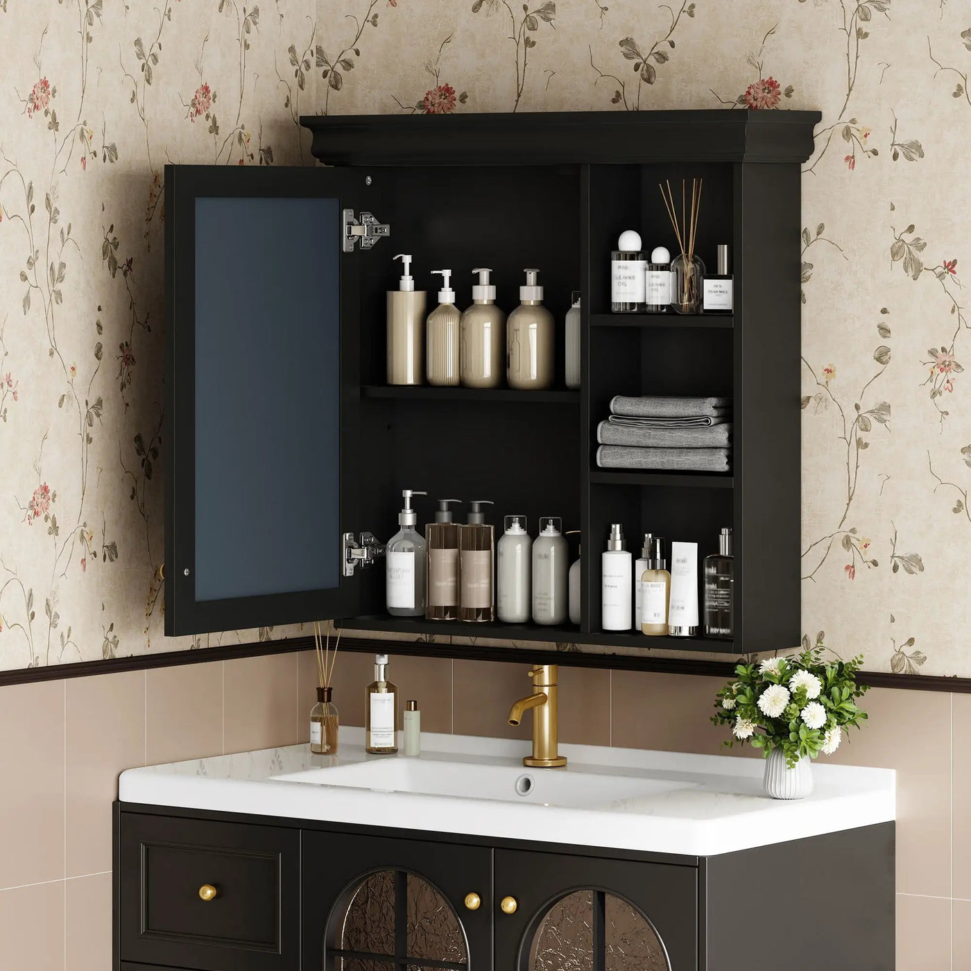 Wall Mounted Bathroom Medicine Cabinet With Mirror And Adjustable Storage With Soft Close Hinges by Unique Piece Furniture