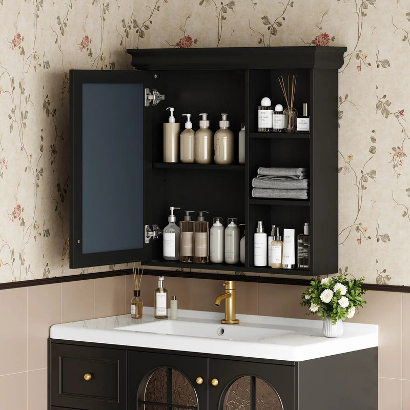 Wall Mounted Bathroom Medicine Cabinet With Mirror And Adjustable Storage With Soft Close Hinges by Unique Piece Furniture
