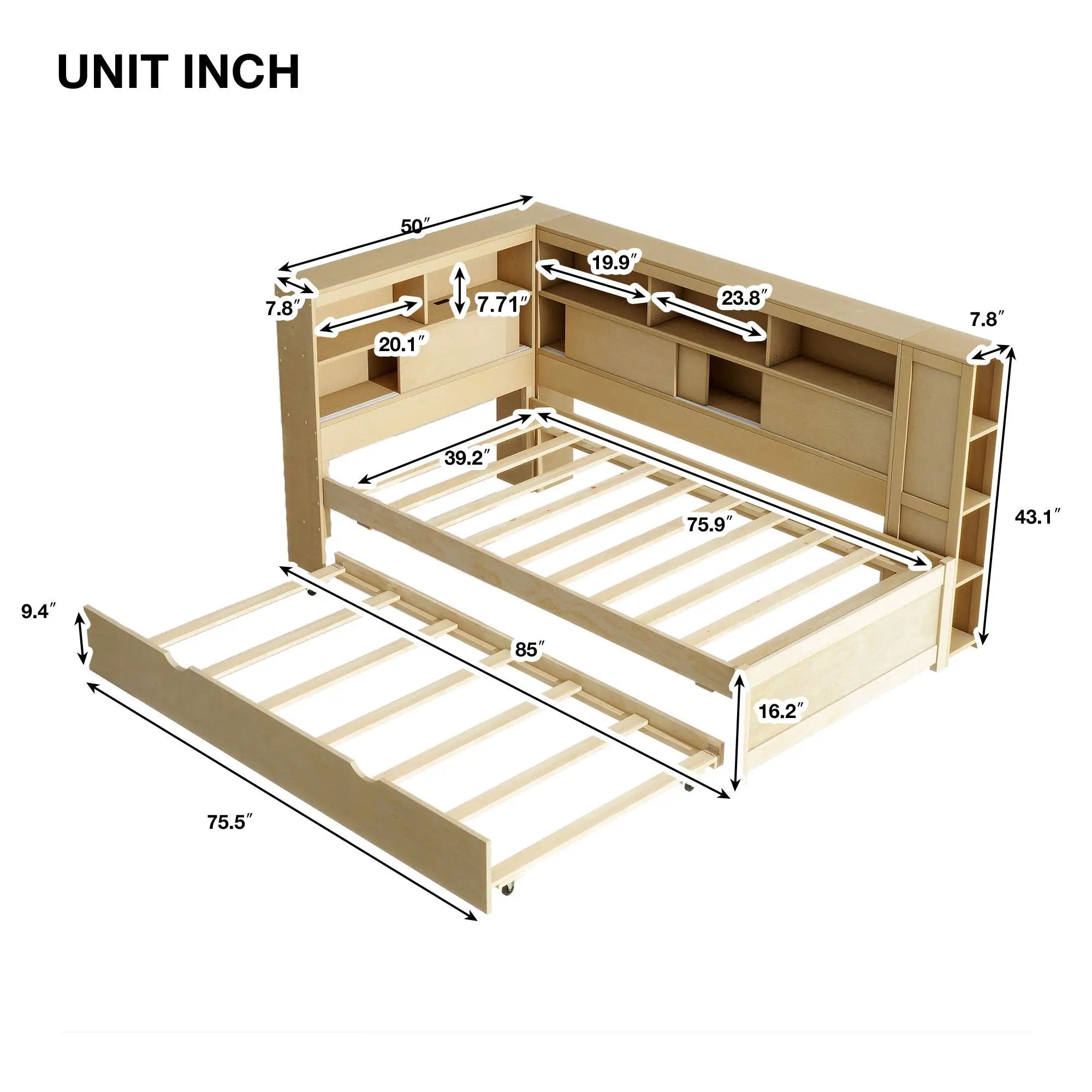 Daybed With Storage Shelves, USB Charging, And Trundle Bed by Unique Piece Furniture