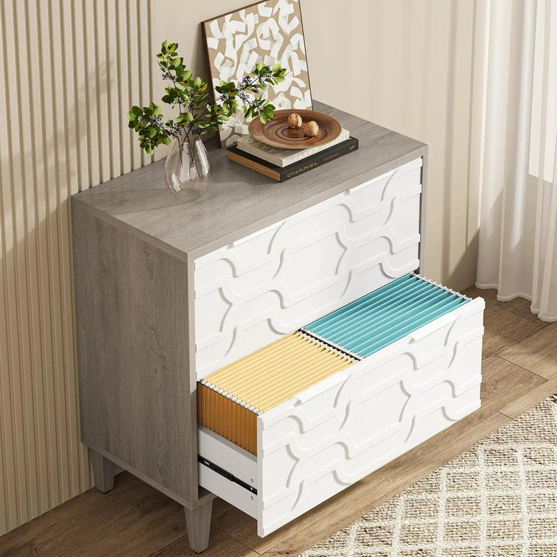 2 Drawer Lateral File Cabinet, Fits A4 / Letter / Legal - Gray / White by HouseOfZazla