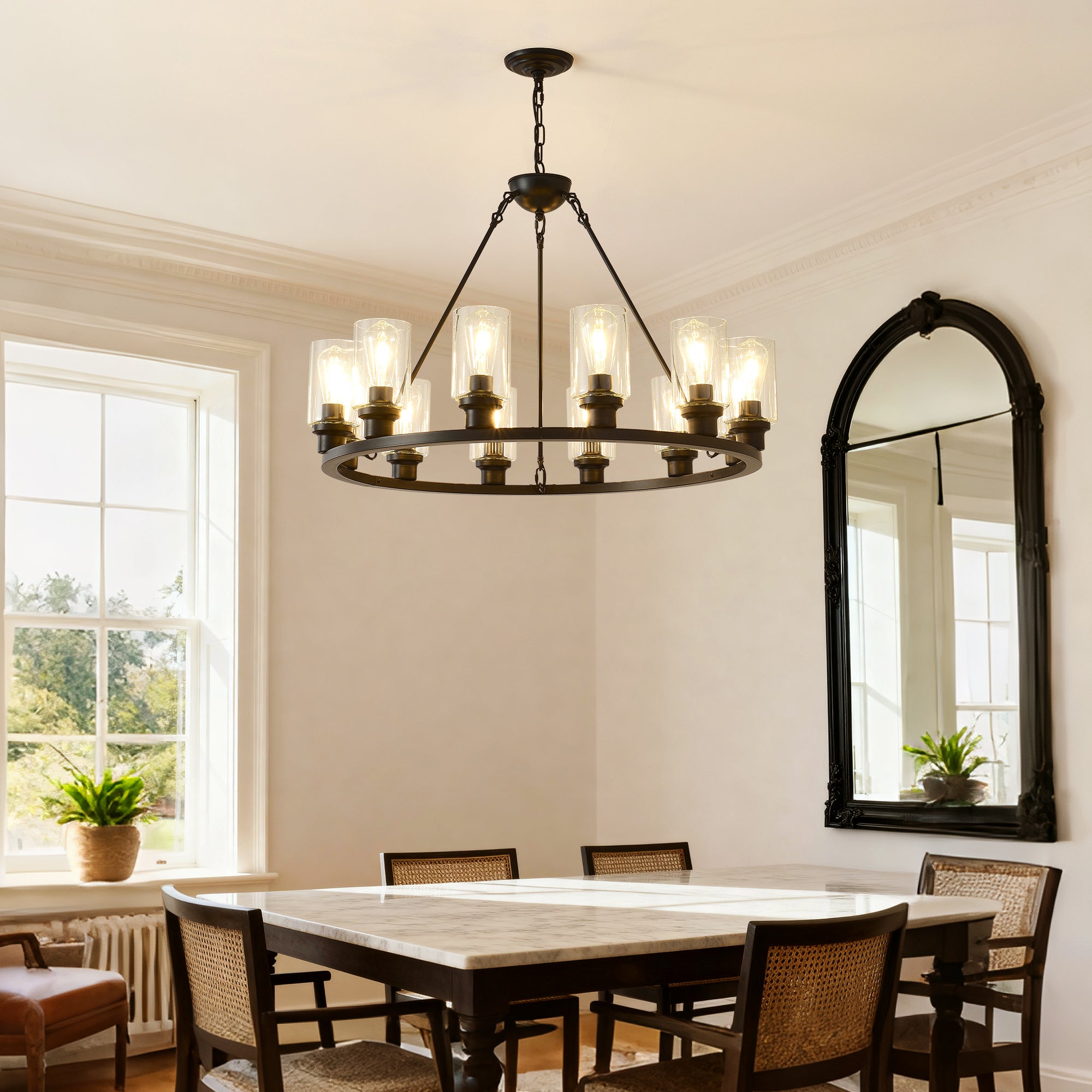 Black Wagon Wheel Chandelier 31.5 Inch Modern Farmhouse Pendant Light by HouseOfZazla