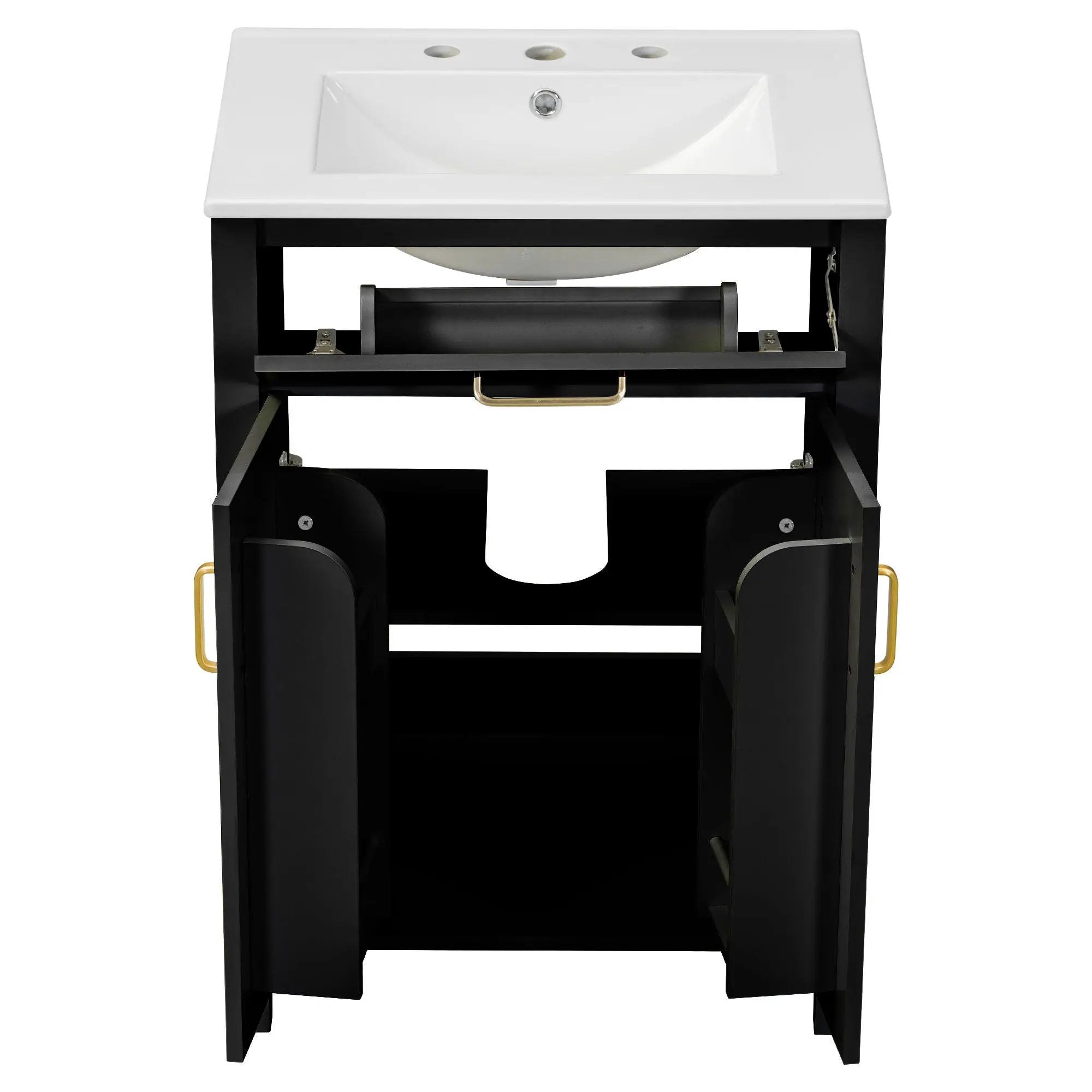 Modern Bathroom Vanity With Ceramic Sink, Soft-Close Doors, Flip Drawer, U-Shaped Shelves, Elegant Storage Solution