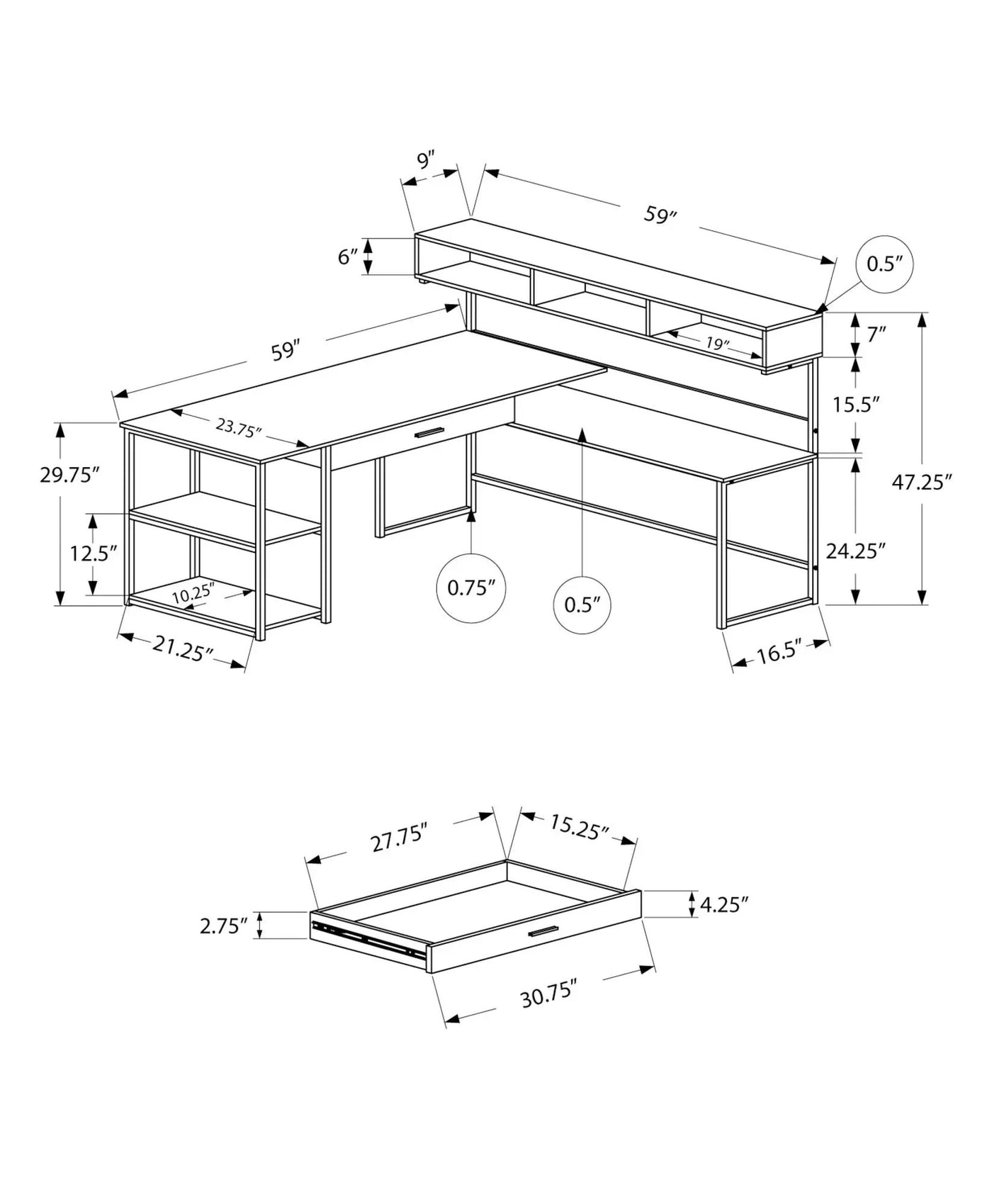 Computer Desk, Home Office, Corner, Storage Drawers, L Shape, Laptop, Contemporary & Modern by Unique Piece Furniture