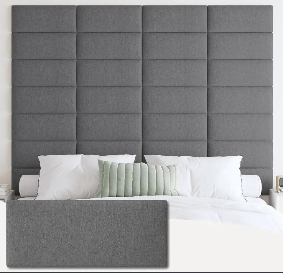IFNOW Upholstered Wall Mounted Headboard, 3D Soundproof Wall Panels Peel and Stick Headboard for Queen Size, Reusable and Removable Tufted Bed Headboards in Dark by Selzalot