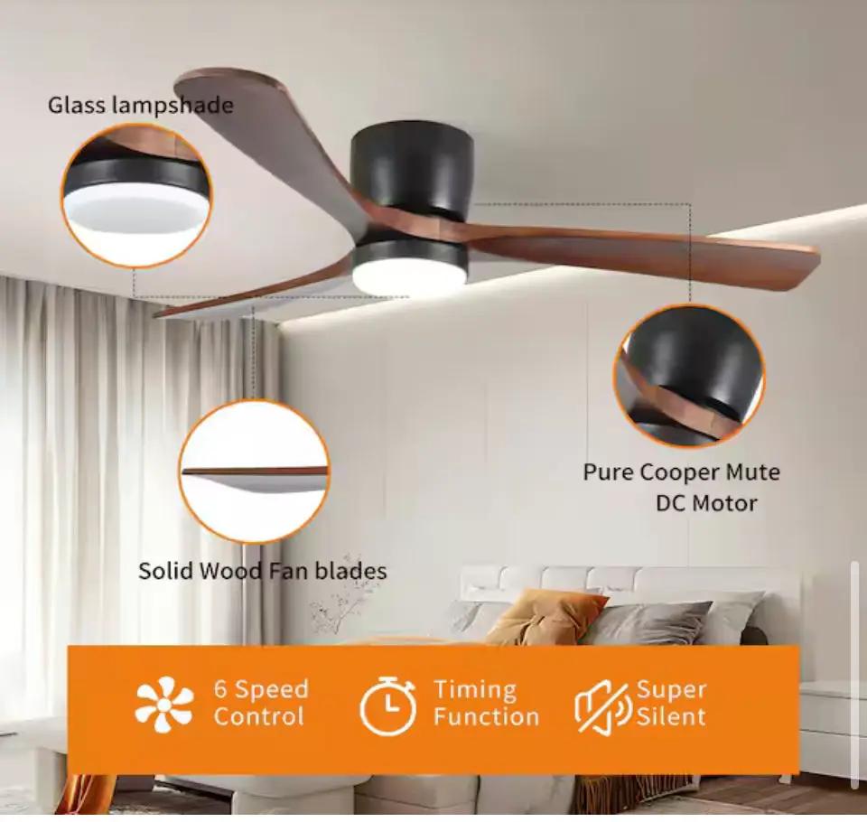 Open Box Sunpez 42 in. Indoor/Outdoor Black Modern Flush Mount LED Ceiling Fan with App, Wall and Remote Control Included by Selzalot