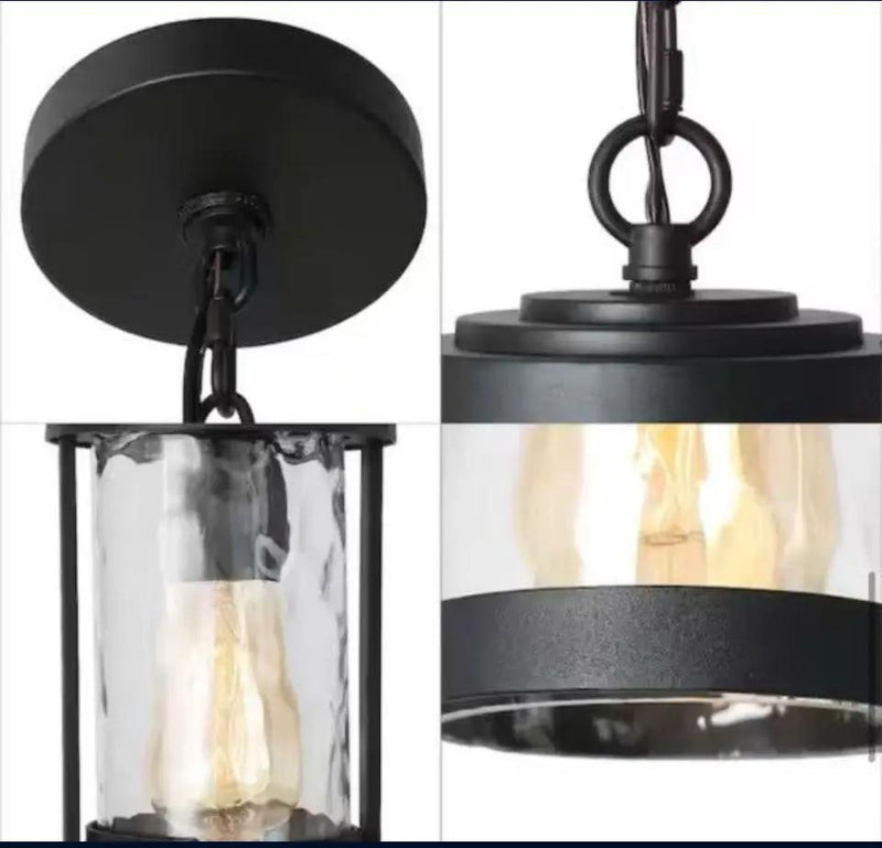 Open Box Uolfin Modern Cylinder Outdoor Porch Pendant Light 1-Light Matte Black Farmhouse Patio Hanging Light with Water Glass Shaded by Selzalot