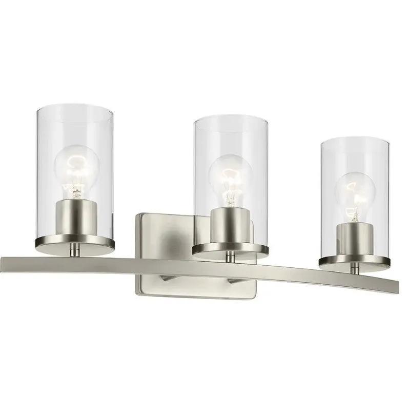 Open Box "KICHLER Crosby 23"" 3-Light Vanity Light with Clear Glass in Brushed Nickel, for Bathroom, Powder Room, (23"" x 8.75""), 45497NICLR" by Selzalot
