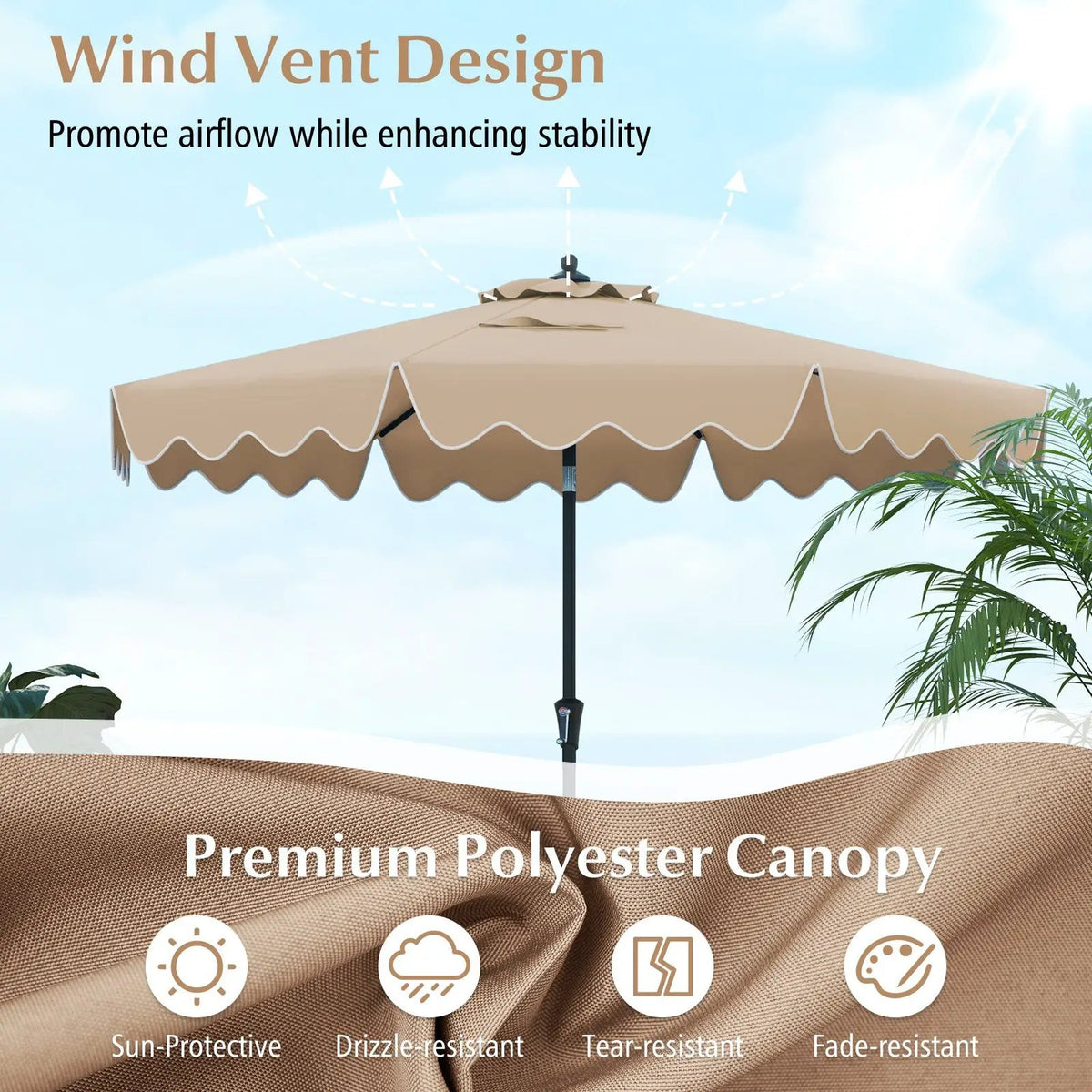 9 Feet Patio Umbrella with Crank Handle and Push Button Tilt, photo 6 of 10