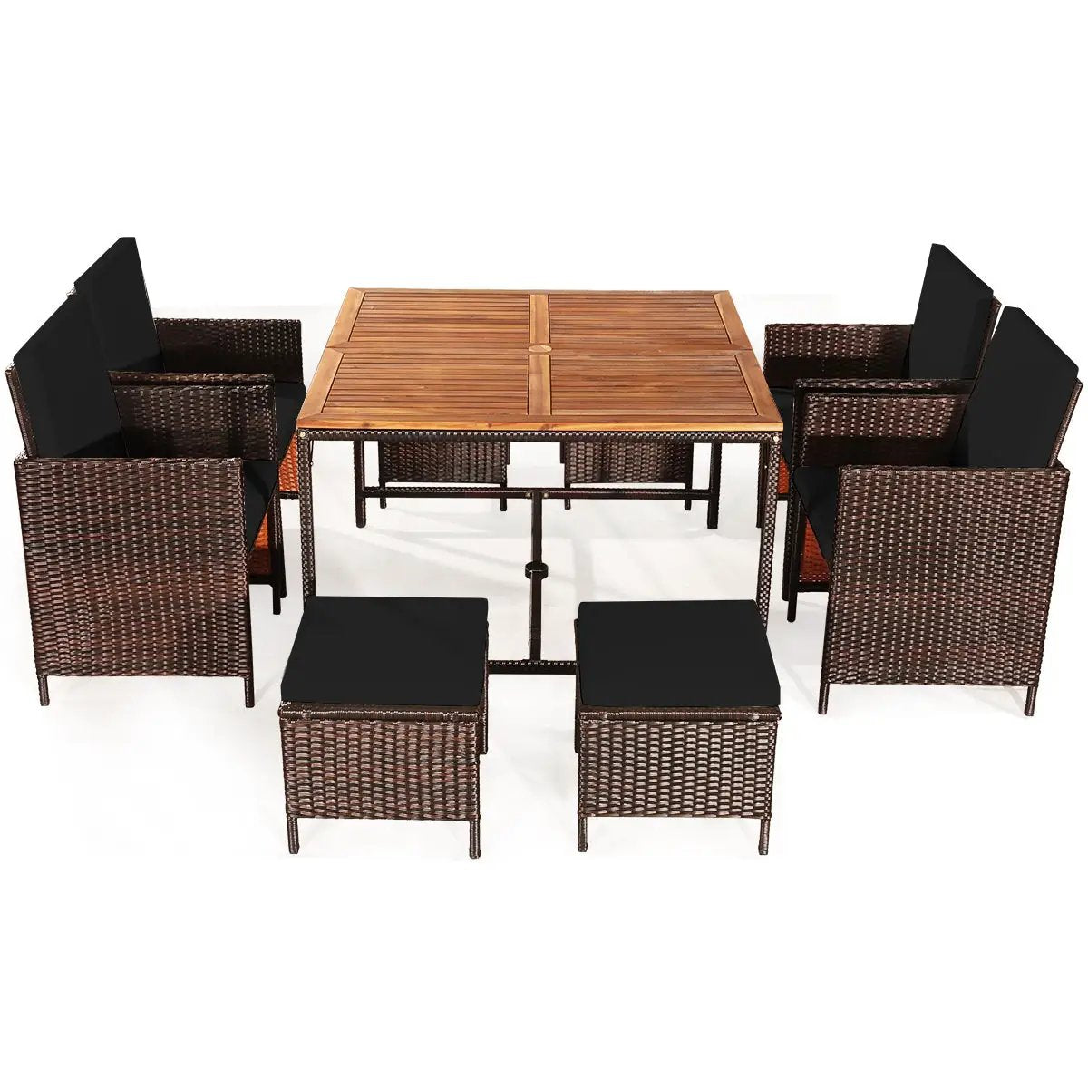 9 Pieces Patio Rattan Dining Cushioned Chairs Set by DirectDeals