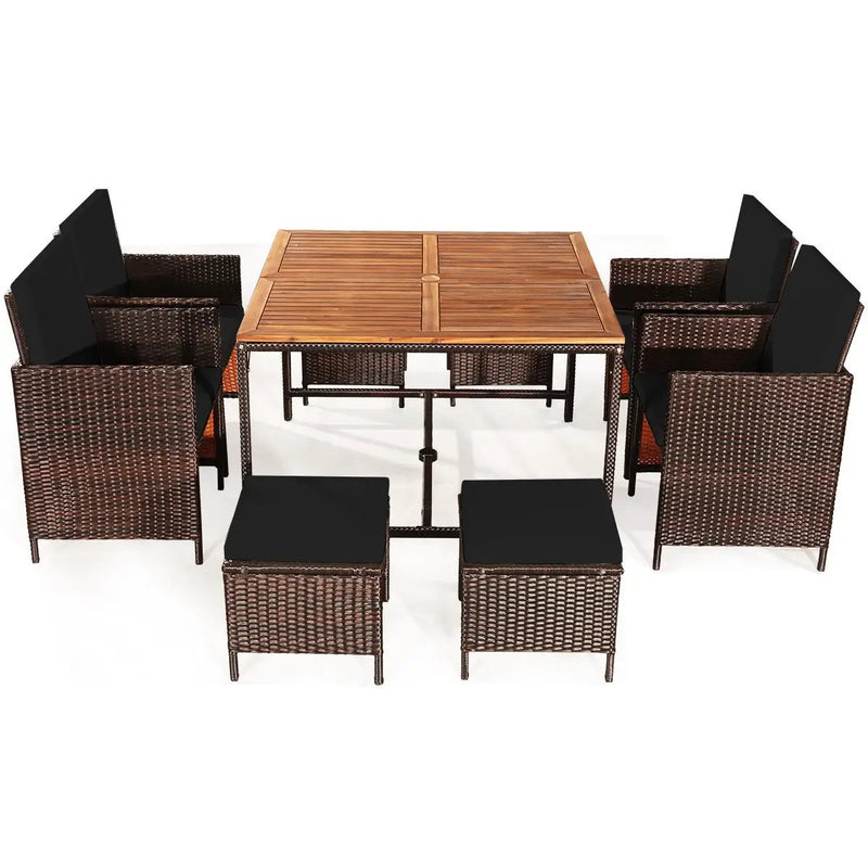 9 Pieces Patio Rattan Dining Cushioned Chairs Set by DirectDeals