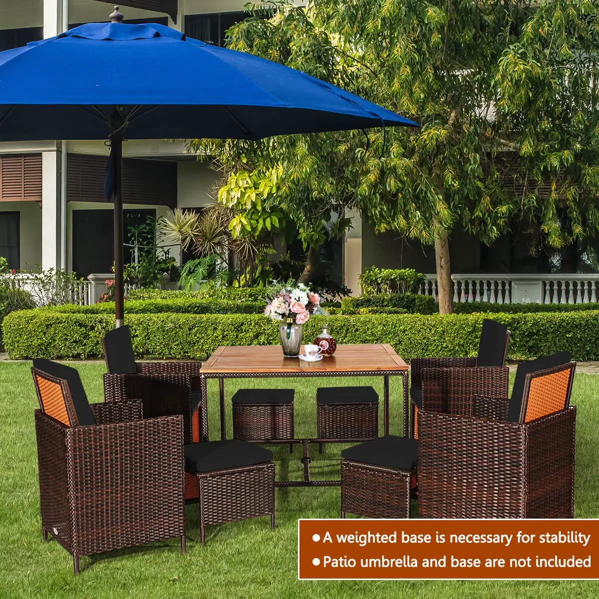 9 Pieces Patio Rattan Dining Cushioned Chairs Set by DirectDeals