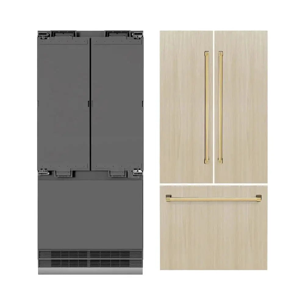 ZLINE 36" Panel Ready Built-In Bottom Freezer Refrigerator,Water Dispenser, Ice Maker,Graphite Gray, Gold GRBIVZ-36-G by Farmhouse Kitchen and Bath