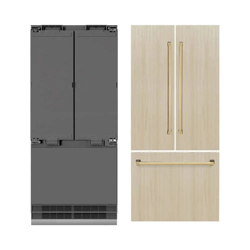 ZLINE 36" Panel Ready Built-In Bottom Freezer Refrigerator,Water Dispenser, Ice Maker,Graphite Gray, Gold GRBIVZ-36-G by Farmhouse Kitchen and Bath