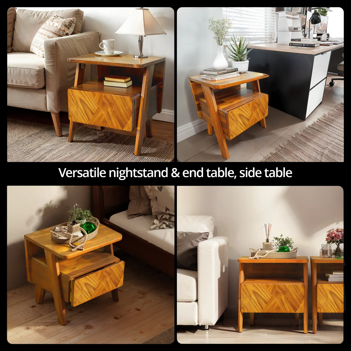 Rum Handcrafted Solid Wood Nightstand by Megsu