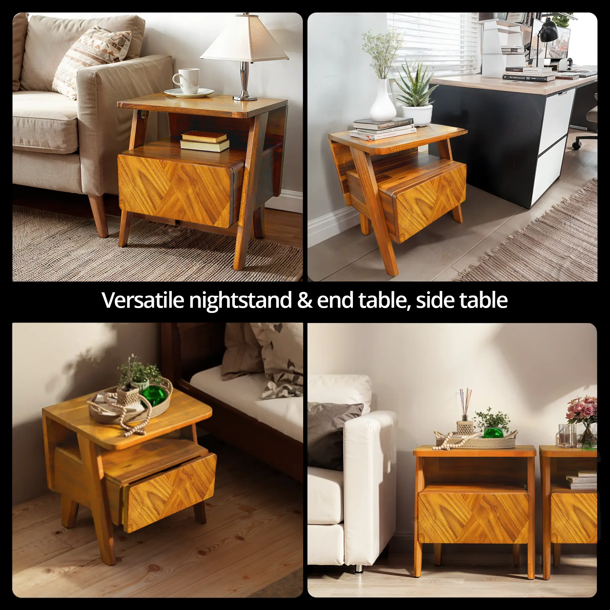 Rum Handcrafted Solid Wood Nightstand by Megsu