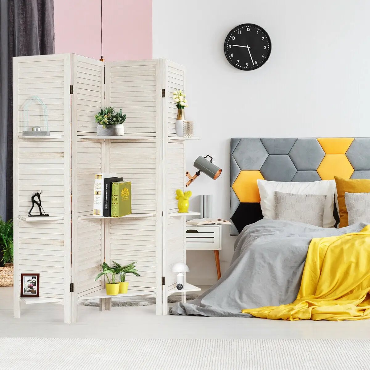 4 Panel Folding Room Divider Screen with 3 Display Shelves, photo 7 of 9