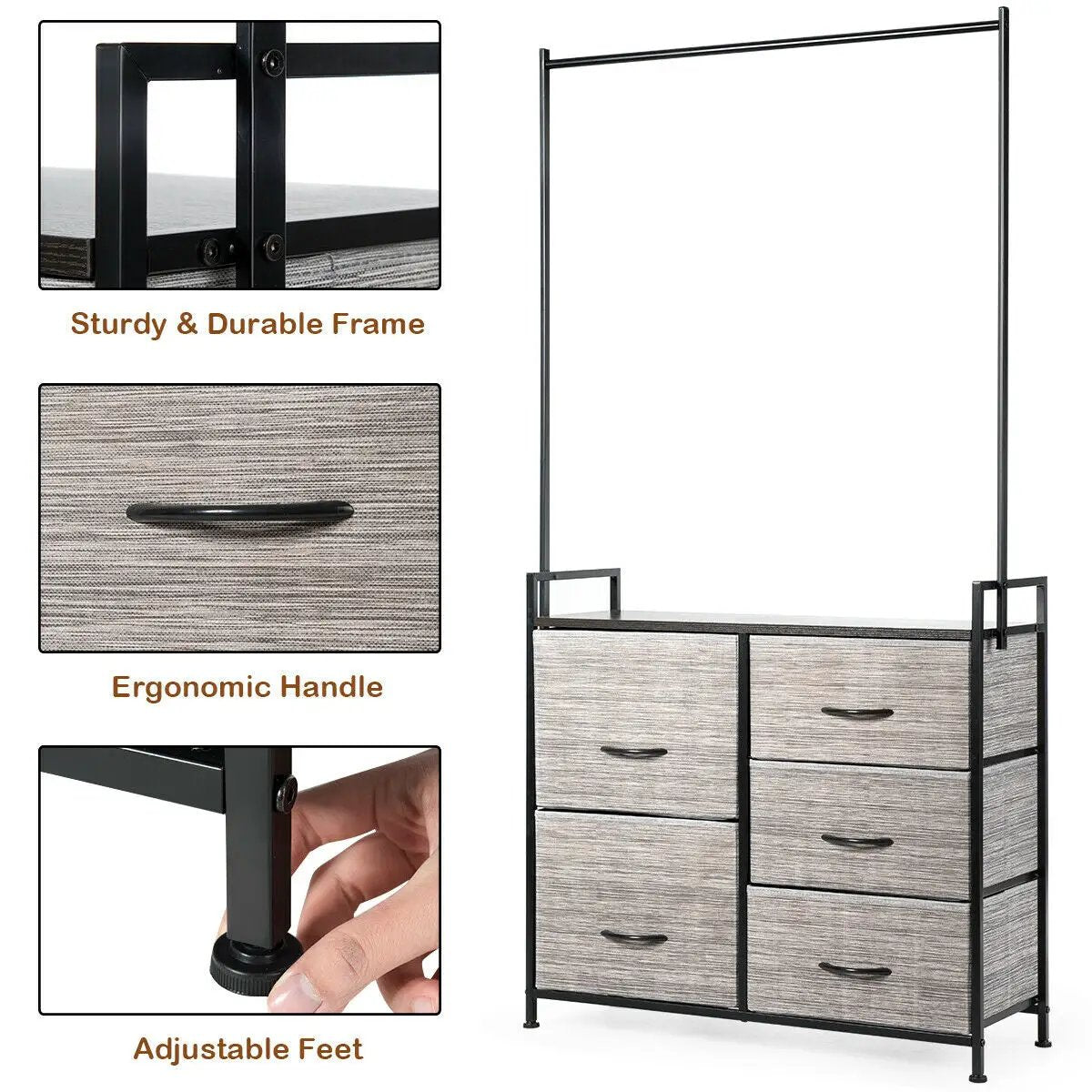 5 Fabric Drawers Dresser with Metal Frame and Wooden Top by DirectDeals