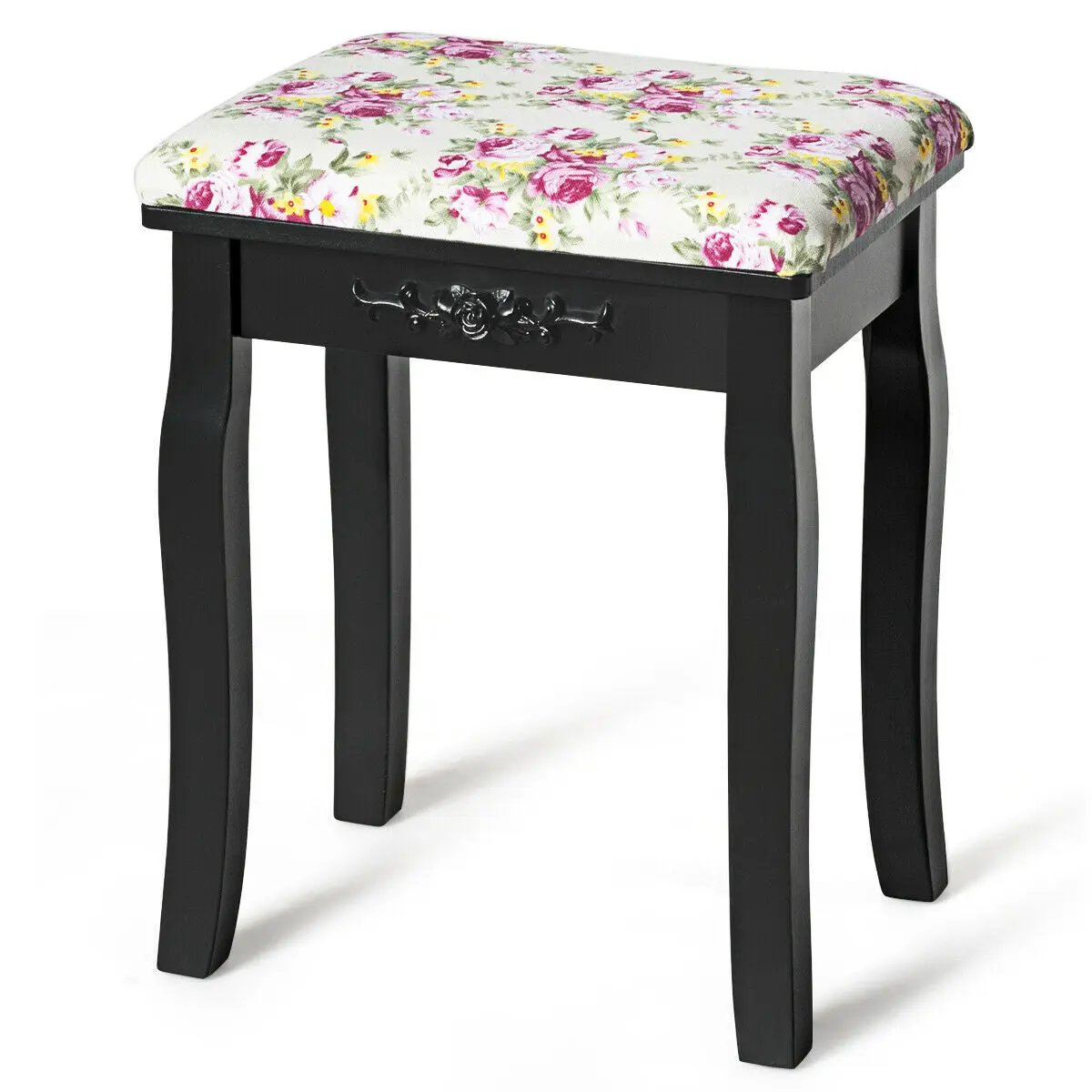 Vanity Wood Dressing Stool Padded Piano Seat with Rose Cushion, photo 8 of 16