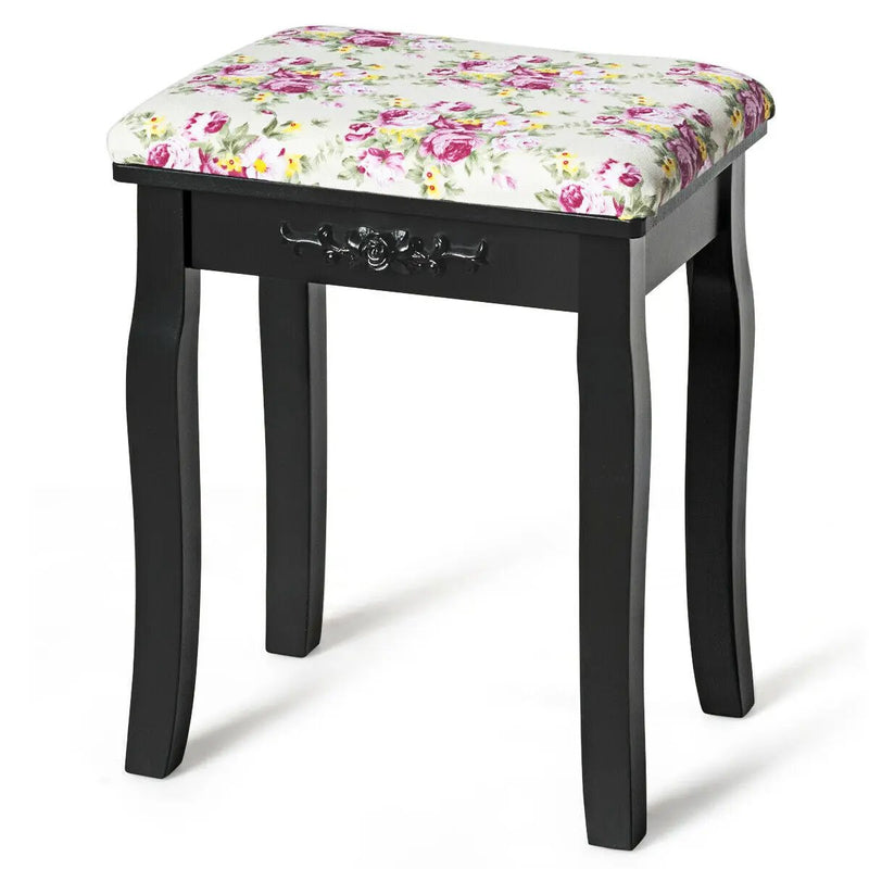Vanity Wood Dressing Stool Padded Piano Seat with Rose Cushion by DirectDeals