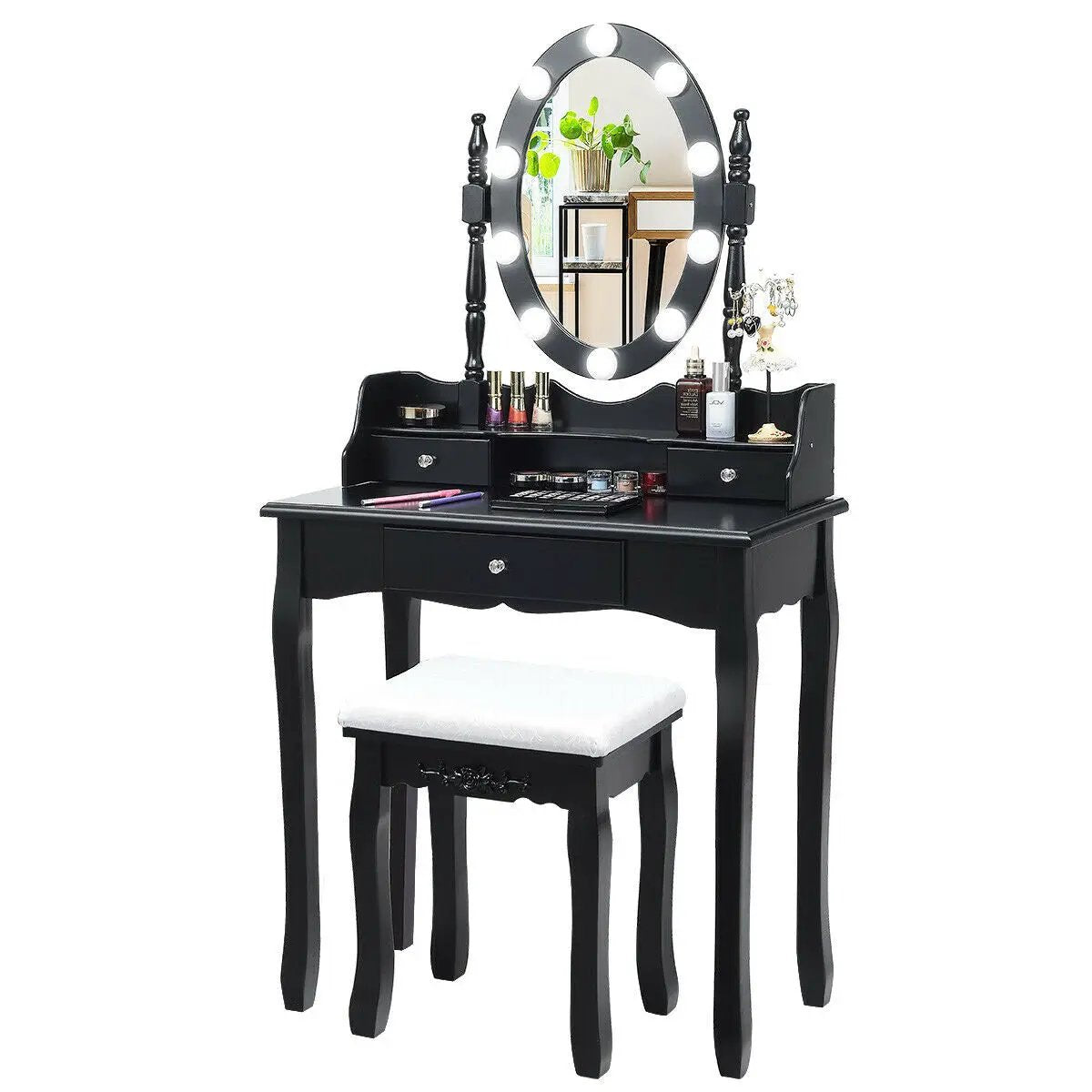 Oval Mirror Vanity Set with 10 LED Dimmable Bulbs and 3 Drawers, photo 7 of 10