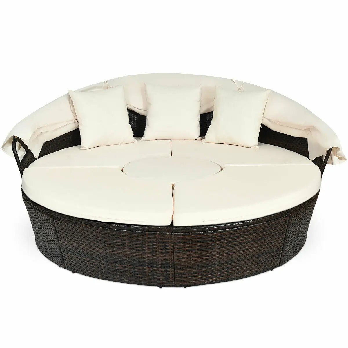 Patio Round Daybed Rattan Furniture Sets with Canopy by DirectDeals