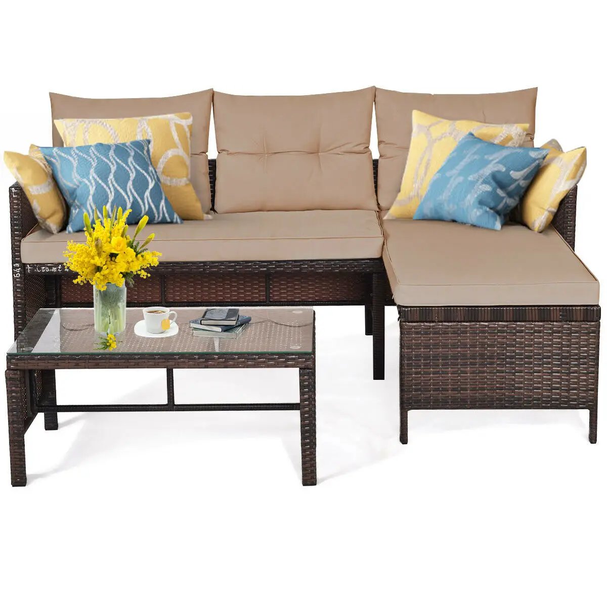 3 Pieces Patio Wicker Rattan Sofa Set, photo 6 of 10