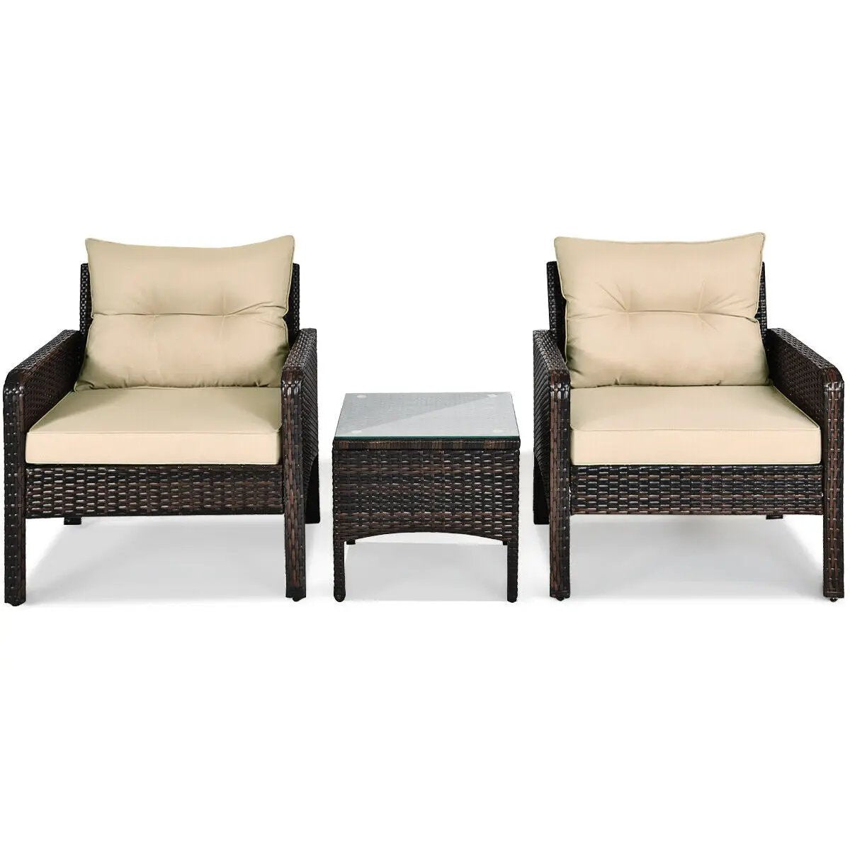 3 Pcs Outdoor Patio Rattan Conversation Set with Seat Cushions-Black, photo 8 of 12