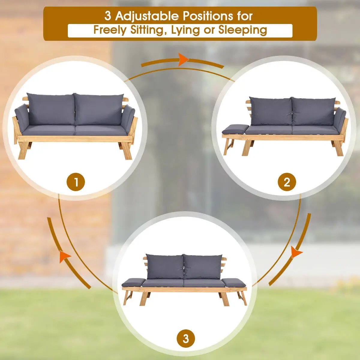 Adjustable Patio Convertible Sofa with Thick Cushion, photo 28 of 32