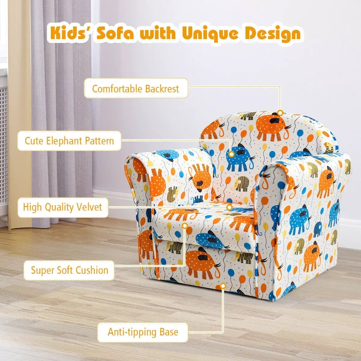 Kids Elephant Upholstered Sofa with Armrest by DirectDeals