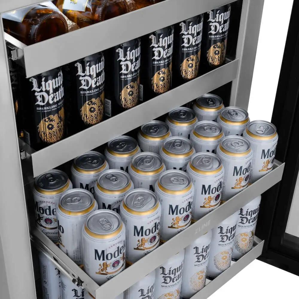 ZLINE 24" Touchstone 151 Can Beverage Fridge White Matte Glass Door Champagne Bronze Handle RBSOZ-WM-24-CB by Farmhouse Kitchen and Bath