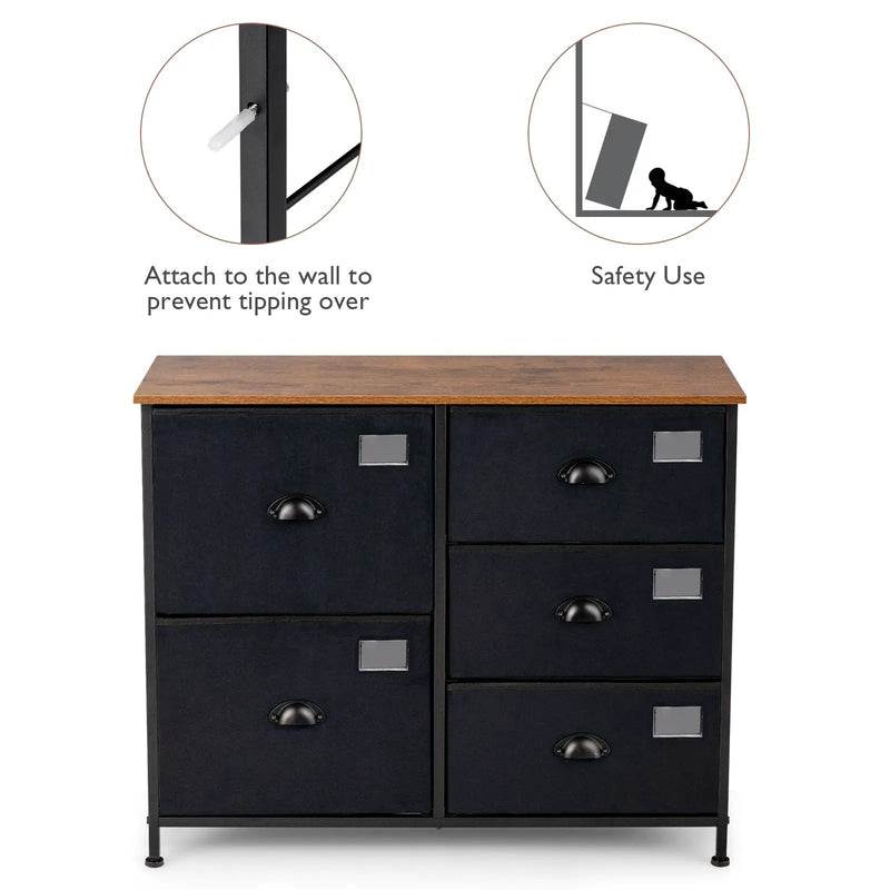 5-Drawer Storage Dresser for Bedroom Closet Entryway-Black by DirectDeals